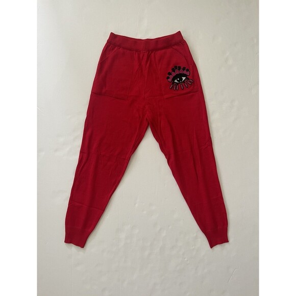 Red Embroidered Eye Motif Sweatshirt And Pants With Pockets Size Small No Tags - Picture 5 of 14
